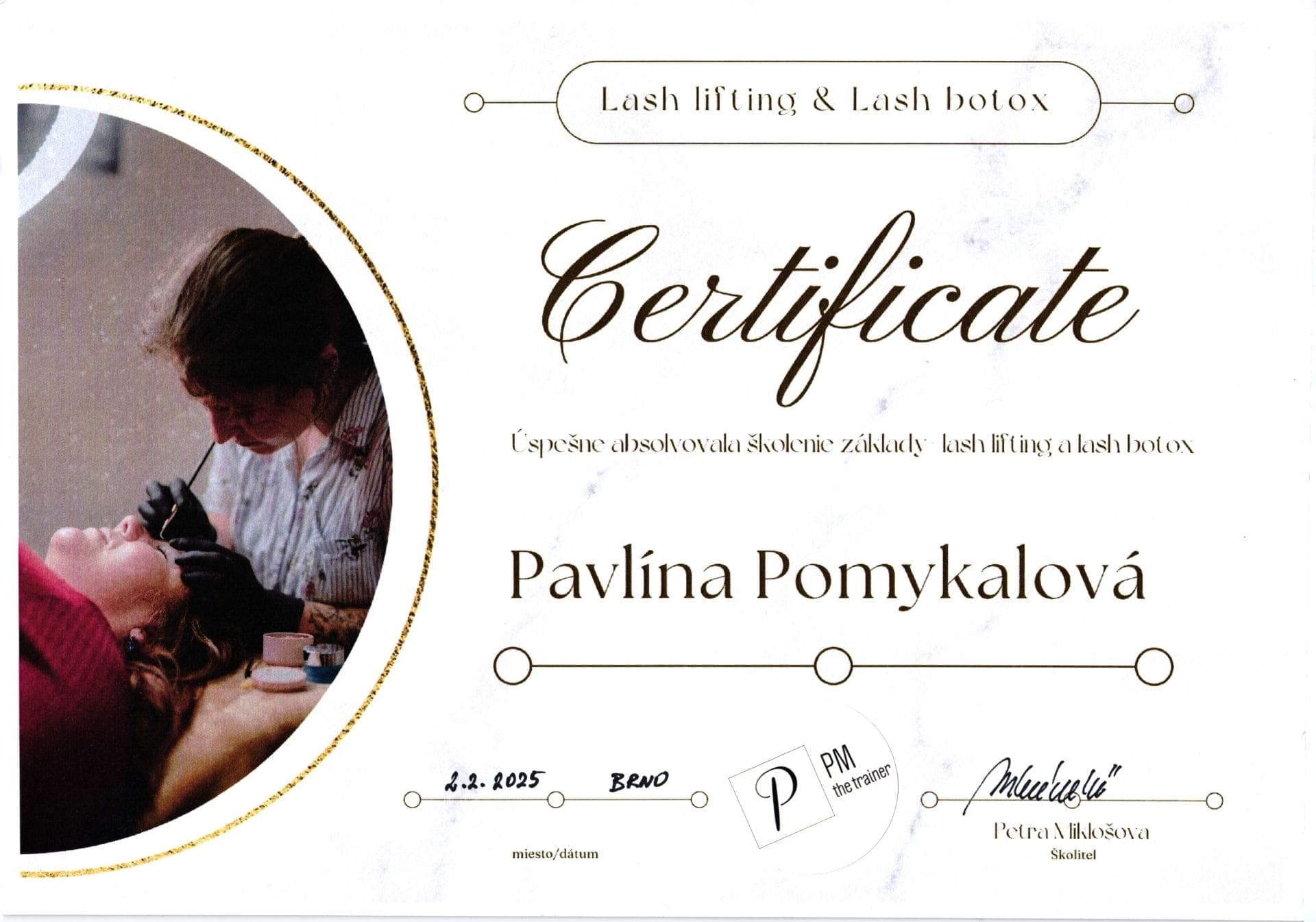 Certifikát z odborného školení